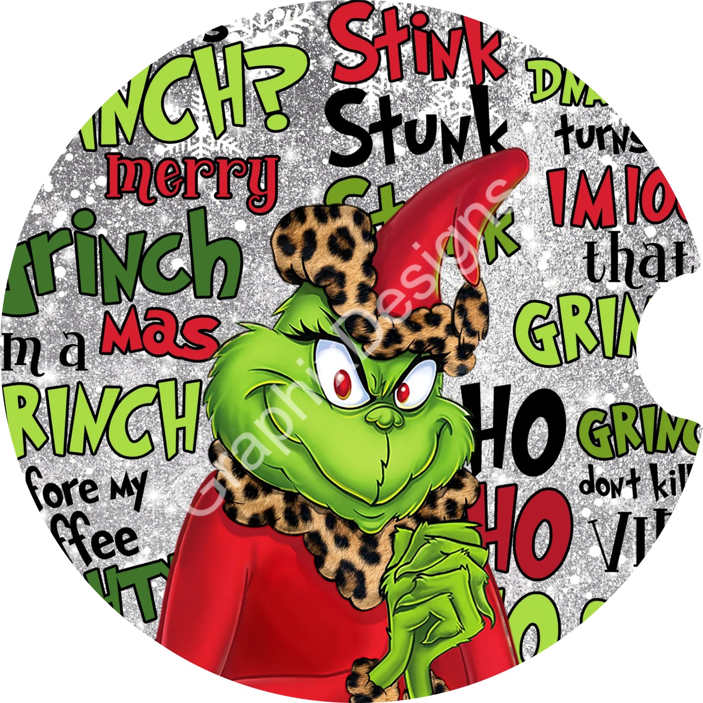 Mean One Christmas Car Coaster Template PNG Instant Download Digital File