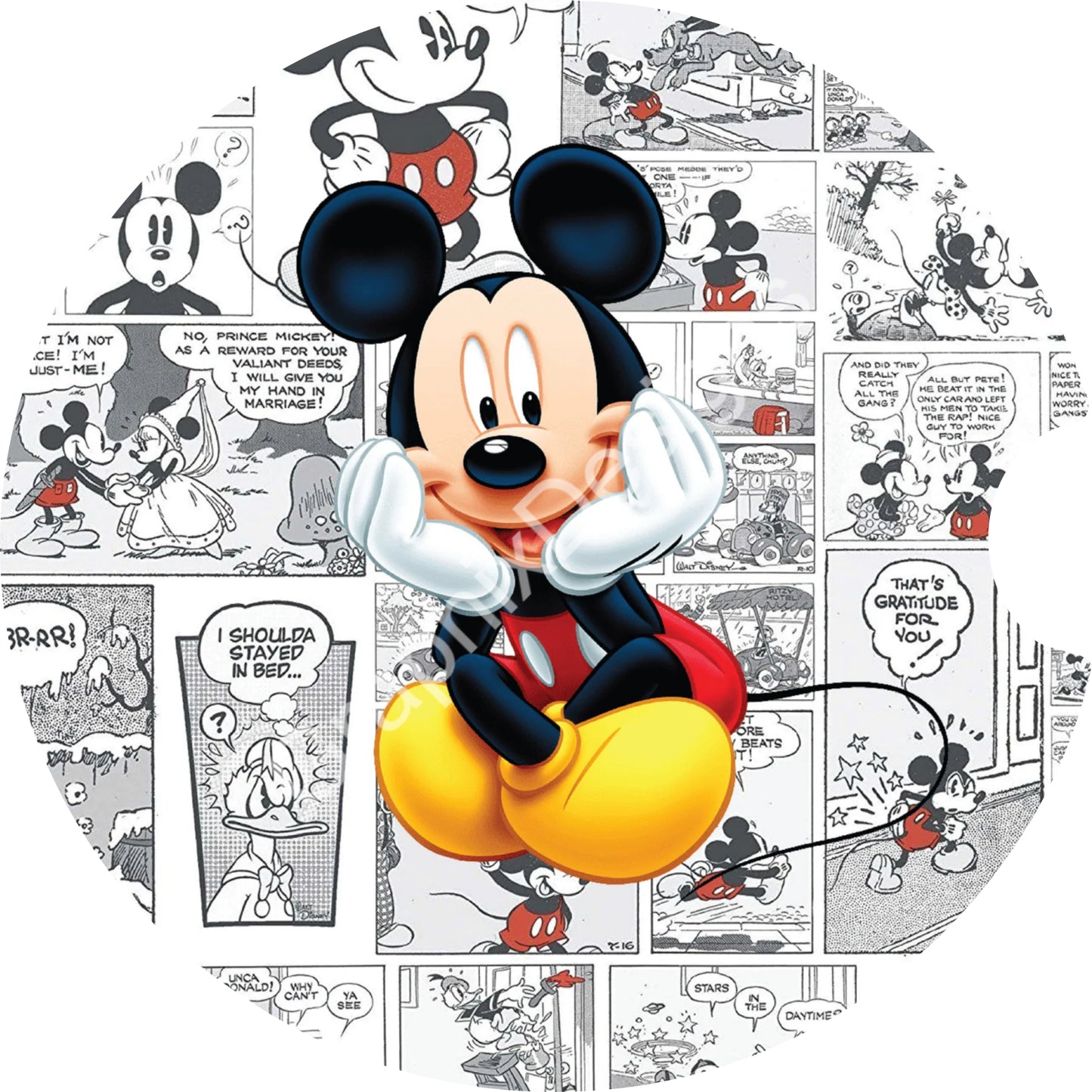 Mickey Cartoon Newspaper Comic Strips Car Coaster Template PNG Instant Download Digital File