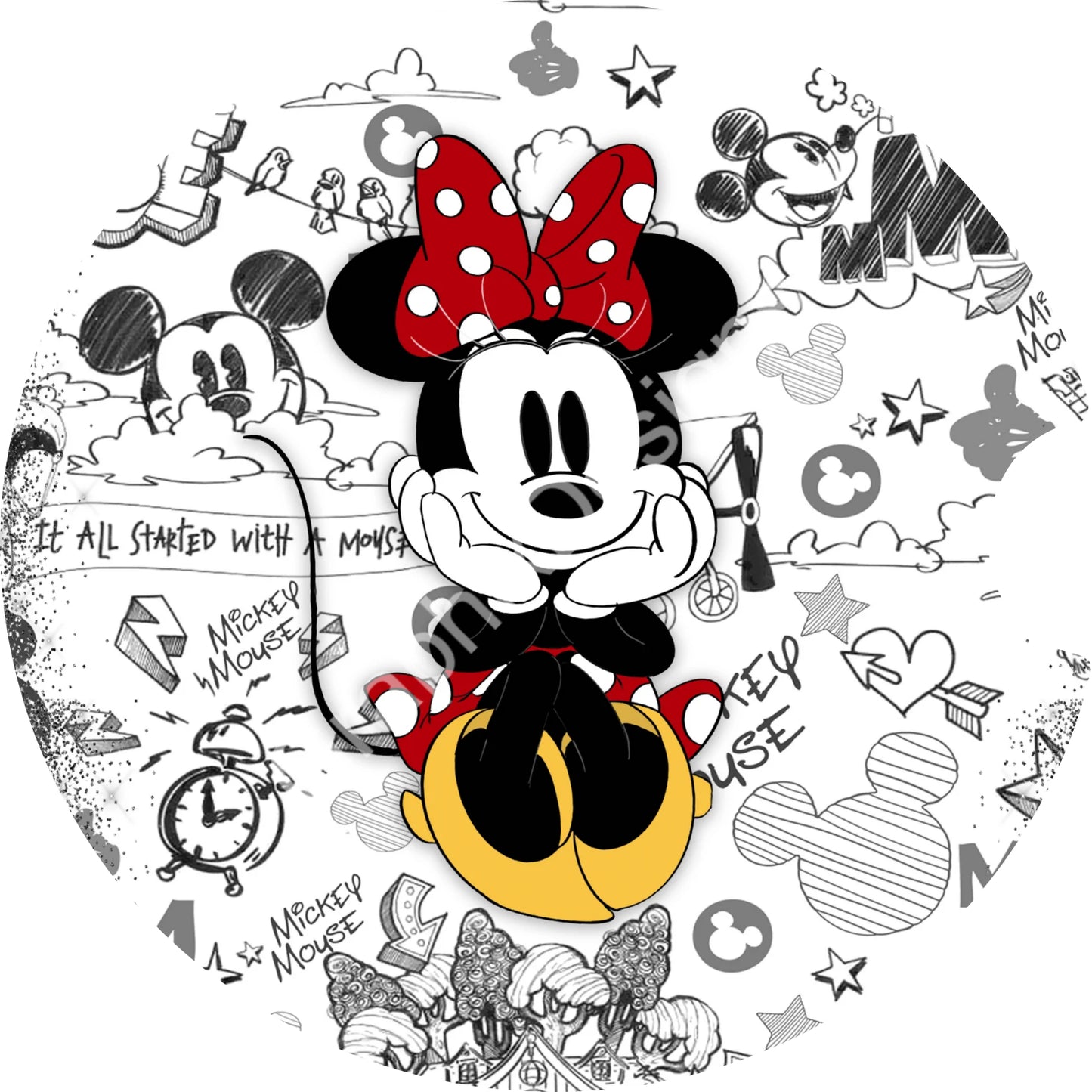 Minnie Vintage Cartoon Drawing Background Car Coaster Template PNG Instant Download Digital File