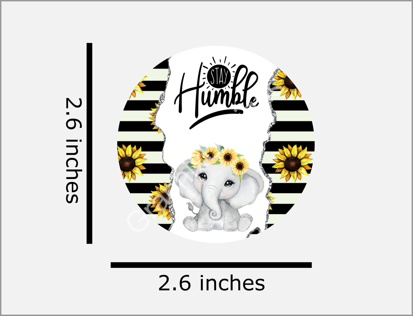 Stay Humble Baby Elephant Sunflowers Car Coaster Template PNG Instant Download Digital File